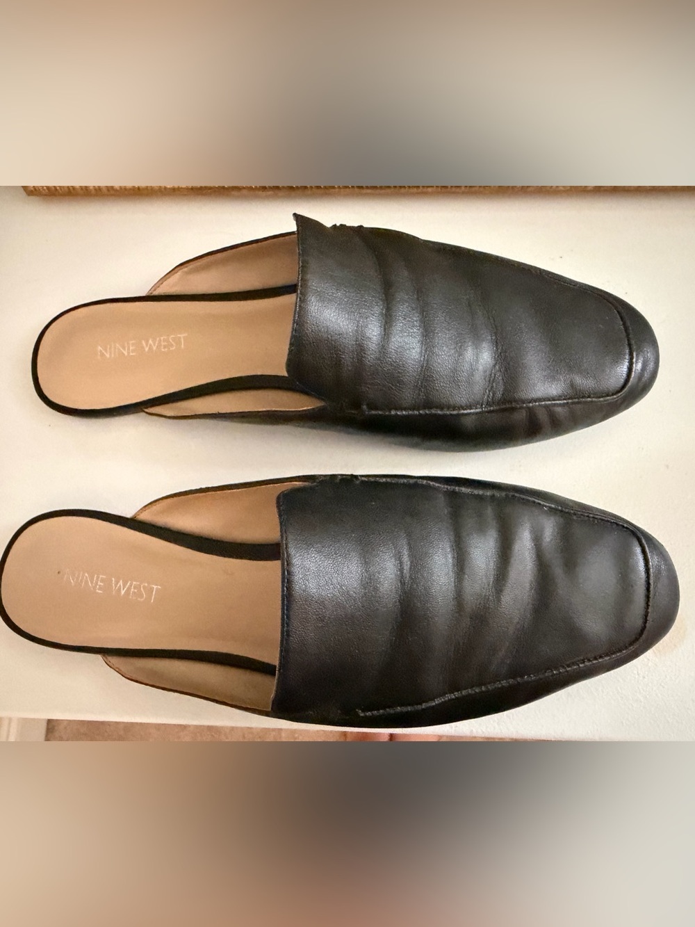Nine West Black Leather Slip-On Mule Loafers